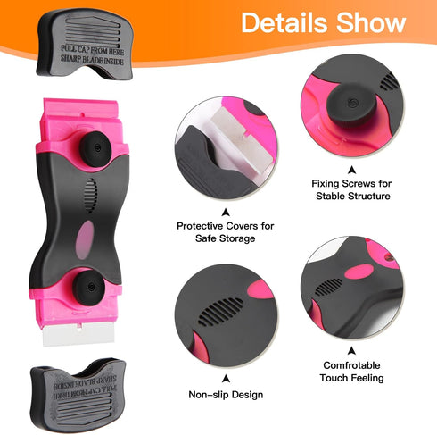 2PACK Razor Blade Scraper Tool, 2-in-1 with 10Pcs Plastic Blades & 10Pcs Metal Blades for Multi-Purpose Cleaning