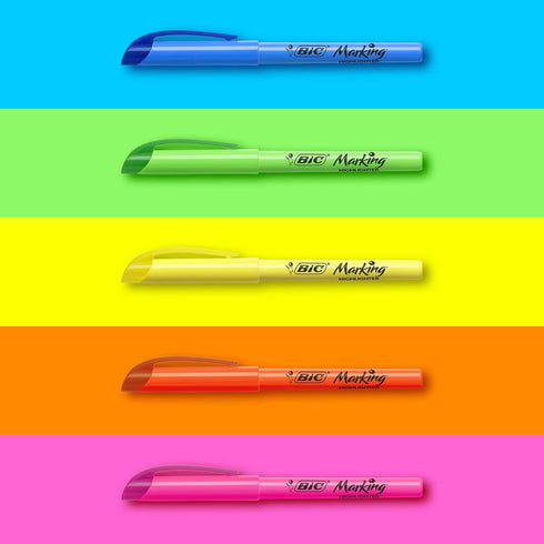 Bic Highlighter Pen Set, Ideal for Home, Office, and School, Assorted Colours, Pack of 5
