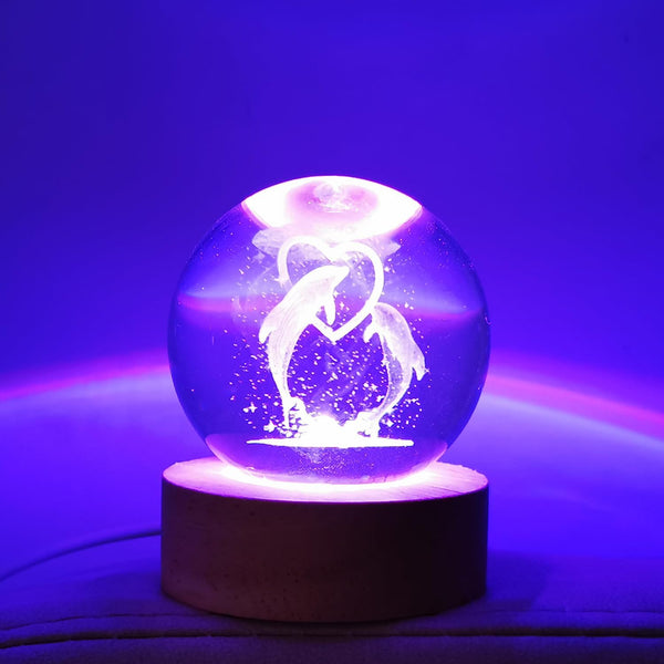 Zabalar 3D Crystal Dolphin Ball Light with Colorful LED Light Base,Heart Dolphin Lamp