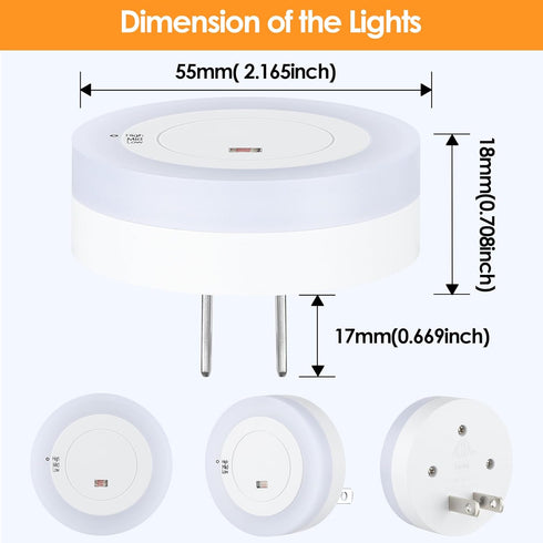 Dimmable 2-Pack FOLKSMATE LED Night Lights Plug in, Nightlight Plug Into Wall with Light Sensor, Soft White Adjustable