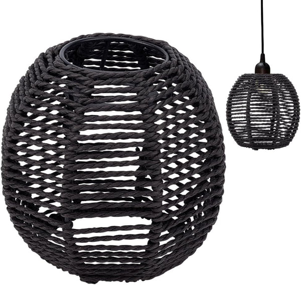 BENECREAT Small Boho Shades Replacement, Black Paper Cord Lampshade Woven Pendant Light
