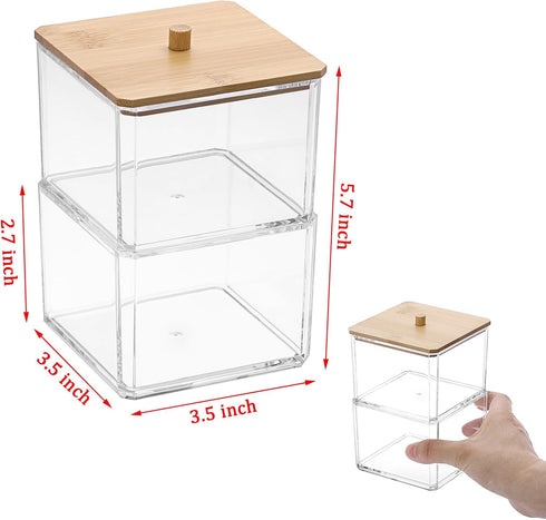 BTSKY Clear Stackable Paper Clip Holder with Bamboo Lid, 2-Layer Acrylic Office Supply Accessory Organizer