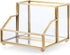 Hipiwe Glass Business Card Holder Stand with Pen/Pencil Organizer, Gold Business Name Cards Display Holder for Home
