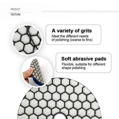 SHDIATOOL 4 Inch Dry Diamond Polishing Pads, Grit 50, 7Pcs for Granite Marble Stone