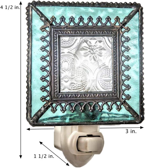 166 J Devlin Glass Art Stained Glass Night Light, Blue, Aquamarine, Ocean, Plug in nightlight