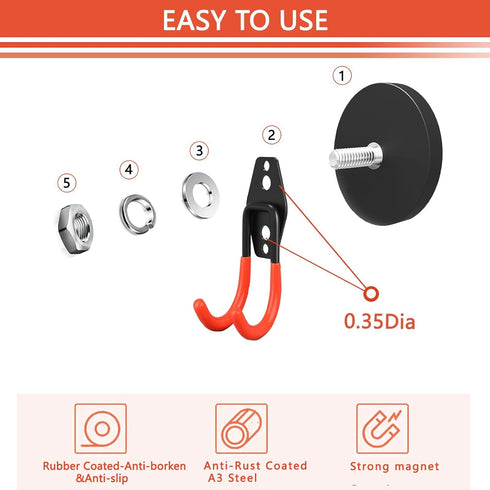 Large Heavy Duty Magnetic Hooks, 4 Pack Strong Magnet Hooks for Power Drill and Garage Tools