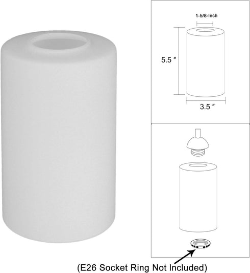 1-5/8-Inch A00042 Opal White Frosted Glass Lamp Shade Replacement with Opening for Chandelier Pendant Lighting Fixture
