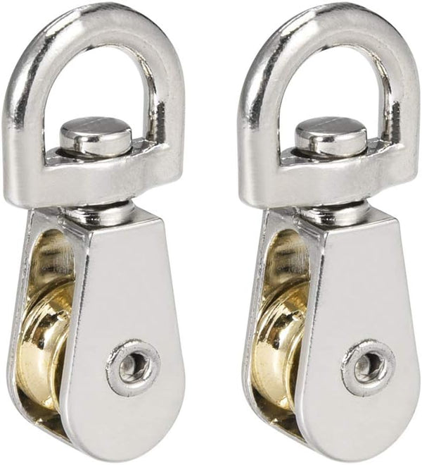 uxcell 1/5" Lifting Crane Swivel Hook, Single Pulley Block Hanging Wire Towing Wheel, Zinc Alloy, 2pcs