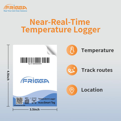 Frigga Smart Tag Near-Real-Time Temperature Logger, Single Use Smart App Control for Pharmacy Cold Chain