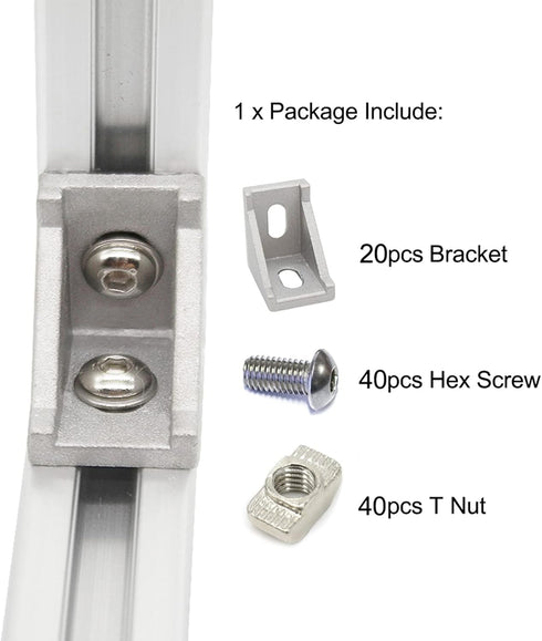 20 Sets 1.5" x 1.5" 1515 Series Aluminum Extrusion Profiles Connector, 20pcs Bracket with T Nuts Screw Bolts