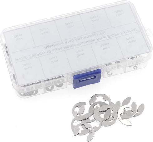 250PCS Stainless Steel E-Clip External Retaining Ring Assortment Set