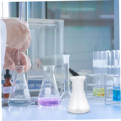 18 Pcs Clear Plastic Erlenmeyer Flasks, 50ml Science Beakers for Kids Experiment, Plastic Bottles, Strainer Triangle