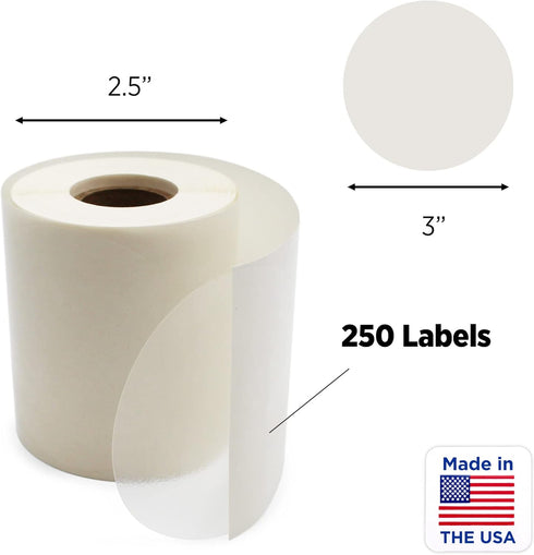 ChromaLabel 3 Inch Clear Round Wafer Seals, 250 Labels per Roll