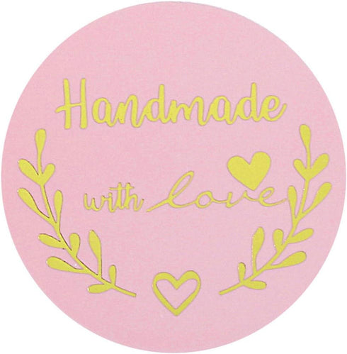 Yoption 1.5 Inch Round Handmade with Love Stickers - Pink for Packaging, 500 Labels per Roll