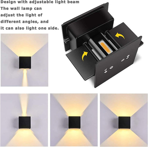 100-277V 3000K 2 6W LANFU LED Aluminum Waterproof Outdoor Wall Sconce, Outdoor Cube Square Wall Light Warm Light LEDs