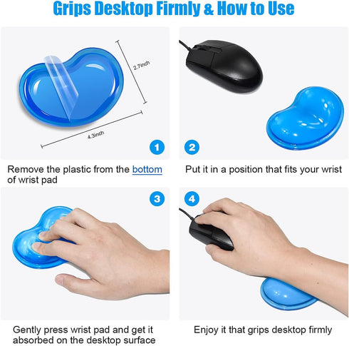 JIKIOU Silicone Gel Wrist Rest Cushion, Heart-Shaped Ergonomic Mouse Pad, Blue 2 Pack