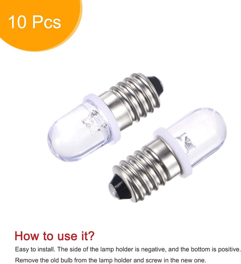 MECCANIXITY E10 Screw Base LED Bulb, DC 3V 0.25W Round Top Mini Spot Light with Storage Box, White, 10 Pack