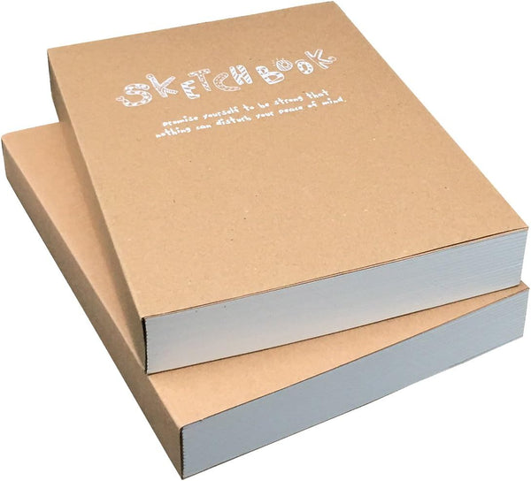 Kraft Cover Drawing Notebook & Sketchbook – Set of 2 Blank Sketch Books, 128 Sheets/256 Pages, A5 Size, 180 Degree