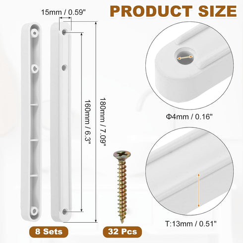 8Set 180mm uxcell Drawer Slides, - Plastic Drawer Rails with Screw, Side Mounted Grooved Guide Rail for Cabinet Bedside