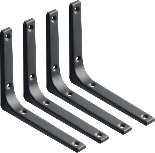 SAYAYO Black Wall Shelf Brackets, 6 x 5 Inch Iron Metal L Shaped Corner Support Brackets for DIY Floating Shelf, 4 PCS