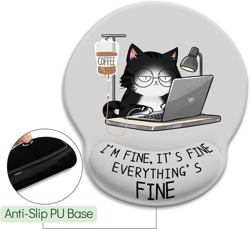 LIMKRIAN Cat Ergonomic Mouse Pad with Wrist Rest, Gaming Mouse Pad with Wrist Support, Funny Mouse Pads for Desk