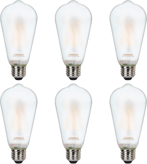 ASOKO ST64 Frosted LED Edison Vintage Light Bulbs, 6W Equivalent 60W, 2700K Warm White, Dimmable, 6 Packs