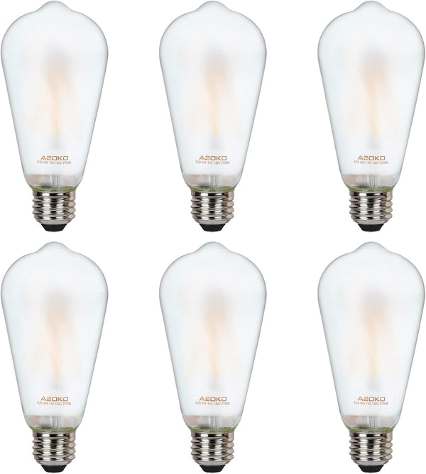 ASOKO ST64 Frosted LED Edison Vintage Light Bulbs, 6W Equivalent 60W, 2700K Warm White, Dimmable, 6 Packs