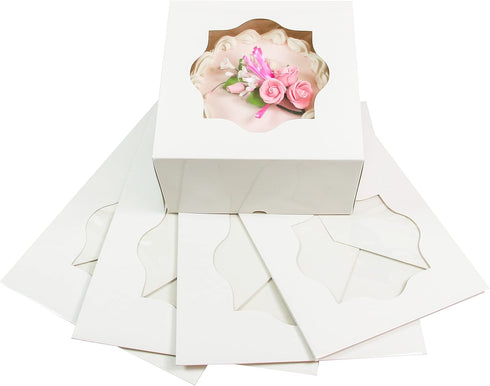 8 8 5 Inches, 10 Count Global Sugar Art Auto-Popup Deep Square Cake Box with Window, White x x
