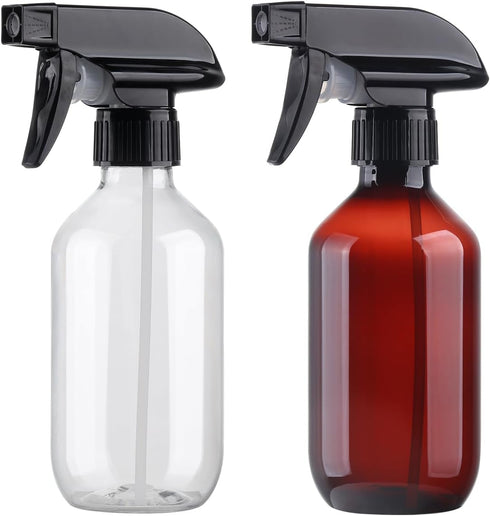 Plastic Spray Bottles Clear and Brown, 10oz/300ml Adjustable Head for Cleaning, Cooking