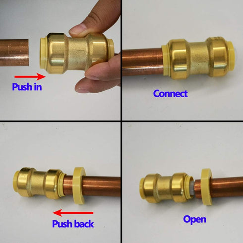 HQMPC Straight Coupling Push Fit PEX Fittings, 1/2" Push-to-Connect for Copper, CPVC, Lead-Free Brass