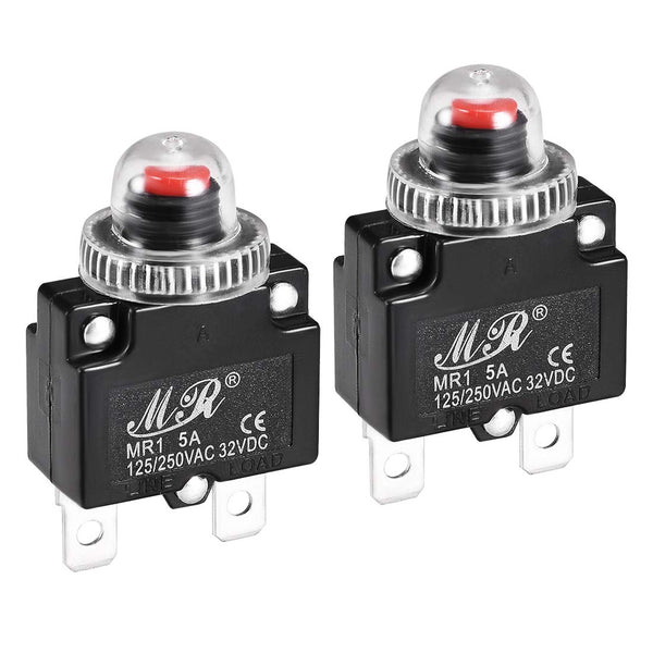 uxcell 2 Pcs Thermal Circuit Breakers 5A 125/250V AC 32V DC Push Button Reset Overload Protector