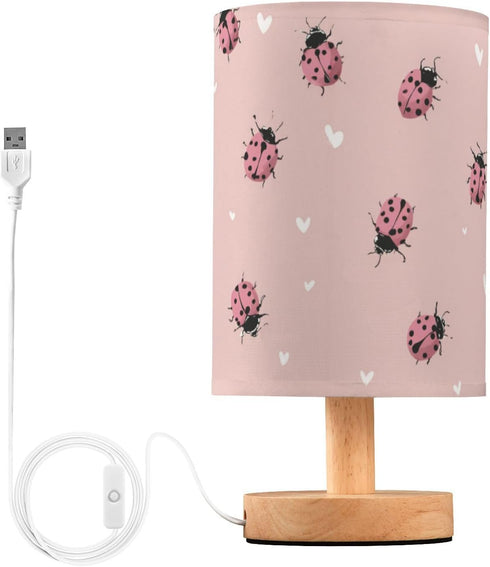 Dussdil Cute Hearts Pink Ladybug Table Lamp for Bedroom Bedside Lamp Desk Lamps