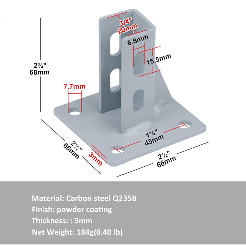 6 PCS 2020 Aluminum Extrusion Floor Mount Base Anchor Plate for 20 x 20 T Slot Aluminum Profiles