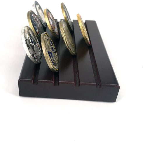 Glamtune 4 Rows Coin Holder, Military Coin Display Stand Rack (Wood)
