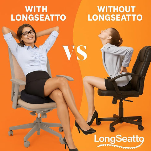 LongSeatto Tailbone Premium Memory Foam Seat Cushion with Carrying Bag & Cooling Gel for Office Chair, Wheelchair