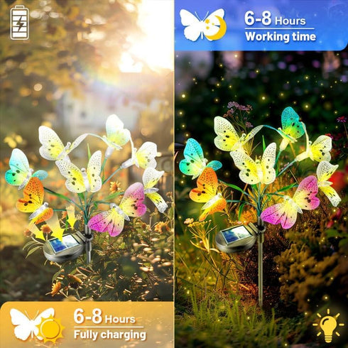 Solar Butterfly Garden Lights, 2 Pack Outdoor Patio Decor with Waterproof Swaying Animal Fairy Lights