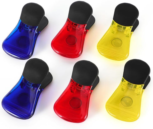Plastic Refrigerator Magnet Clips Set, Multipurpose Paper Clips for Snacks Bag, Set of 6 (Red Blue Yellow)