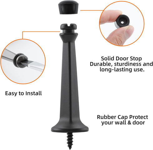 HOME MASTER HARDWARE Heavy Duty 3 in Solid Rigid Door Stop Door Stoppers Door Stops Matte Black 2 Pack w/Rubber Tip