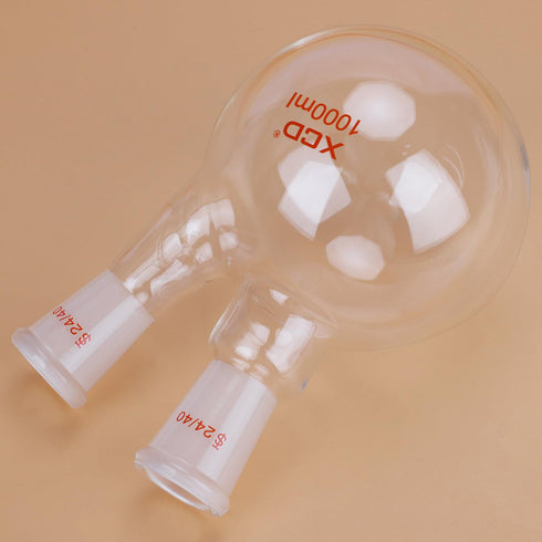 Round Bottom Flask with 2 Necks, Borosilicate Glass Heavy Wall Lab Flask with 24/40 Center and Side Standard Taper