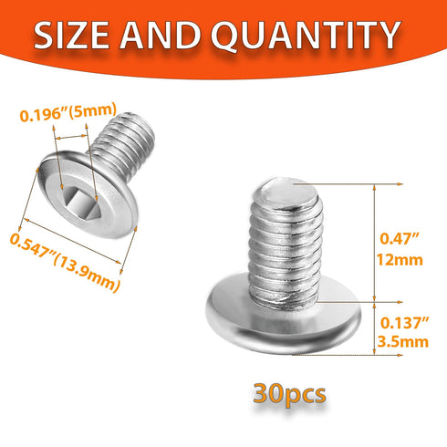 Socell M8x12mm Bolts,30pcs M8x1.25 Bolts,304 18-8, Hex Socket Head Cap Screws Furniture Screws Stainless Steel Crib