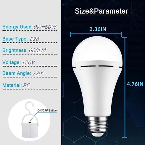Rechargeable Light Bulbs 9W,Battery Operated Powered LED Light Bulb 600Lumen 3000K Warm White for Power Outage,Camping,Outdoor Activity,Hurricane,Pack of 4 by NOTOC