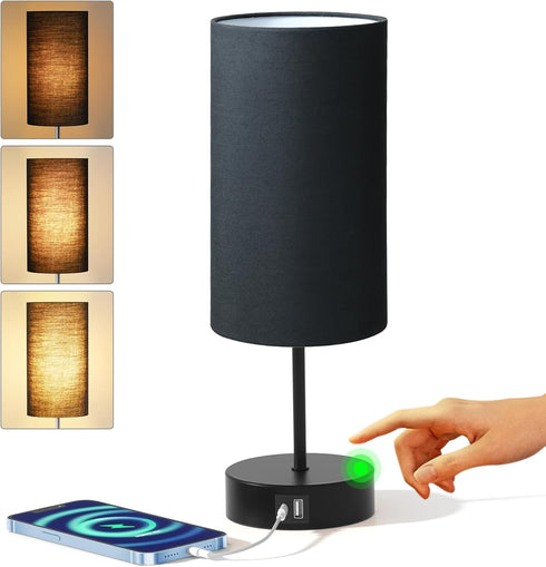 KPQ Bedside Lamp Touch Control Table Lamp with USB A+C Charging Ports &