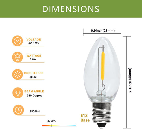4 Pack Accessory Cord with LED Night Light Bulbs, White Cord with On/Off Switch, C7 LED Bulb Warm White