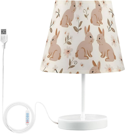3 ALAZA Bedside Lamp Rabbits Forest Animal Bunny Table Lamp for Bedroom Desk Lamp with USB Port LED Nightstand Color