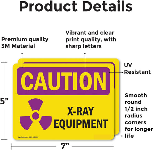 (2 Pack) OSHA Caution Radiation Sign, 7 Inch X 5 Inch Vinyl Label Decal Sticker, Weather Resistant, UV Protected