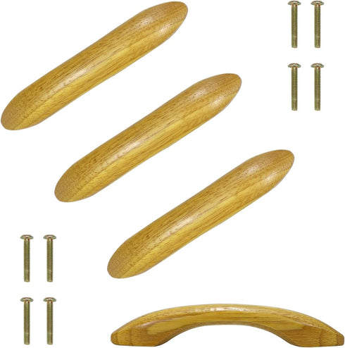 Wood Drawer Knobs Pulls, Natural Wood Dresser Handles for Kitchen Cabinets, 4 Pcs Double Hole Cabinet Pulls (Varnish)