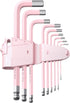 COLFULINE 9 PCS PINK Allen Key Set, Long Ball End Hex Key Set, Cr-V Wrench Set for Women, Size 1.5-10mm