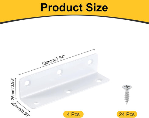 4Pcs 0.98"x0.98"x3.94" (25x25x100mm, uxcell L-Shaped Brackets Corner Brace, Corner Bracket Shelf Bracket Right Angle