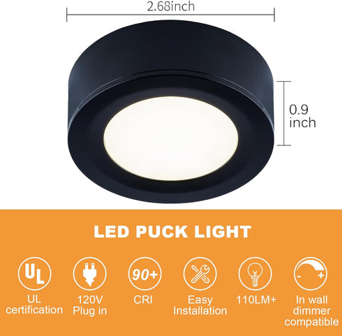 LUMILAND (2.7Wx5) (4000K), Wired LED Puck Lights Plug-in Lighting Natural White LED Cabinet Light for Kitchen Can Be