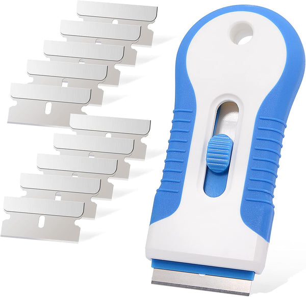 EHDIS Ceramic Scraper for Car Sticker Remover, Glass Stove Top, Includes 10pcs Stainless Steel Razor Blades